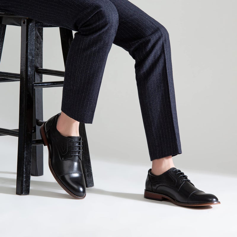 Vostey Men's Dress Shoes Black Classic Cap Toe Brogue Men Oxfords (BMY636 Black Size 13) - Image 4